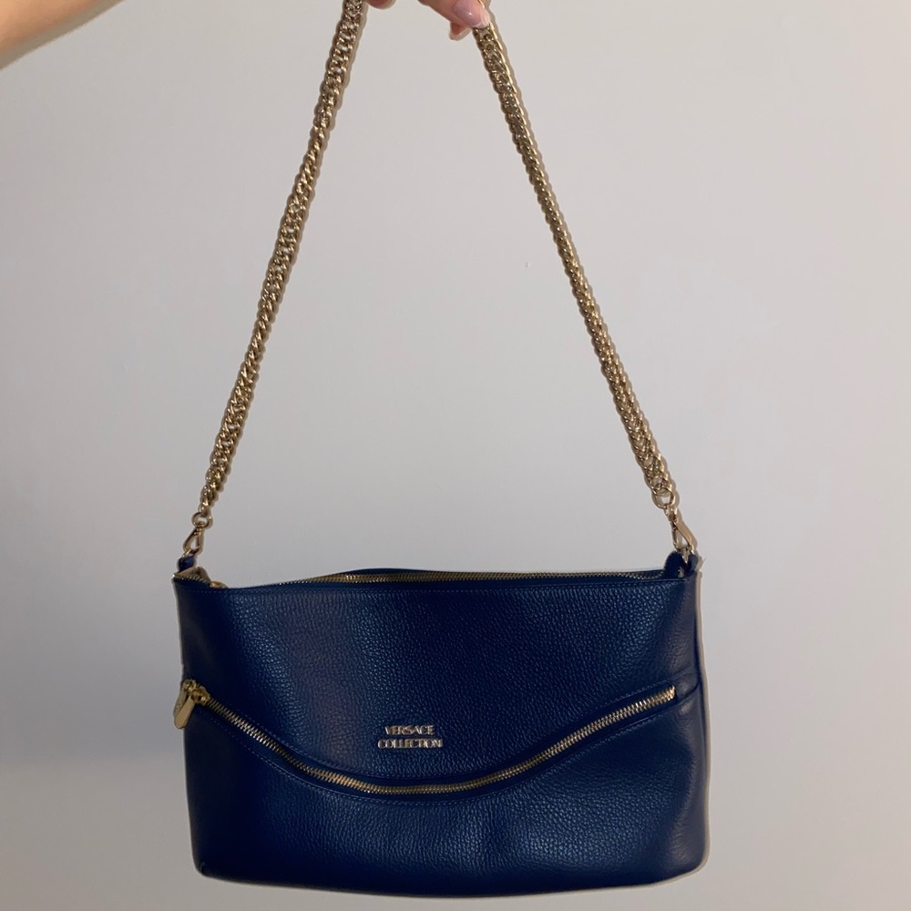 Versace shoulder bag. Blue with gold details